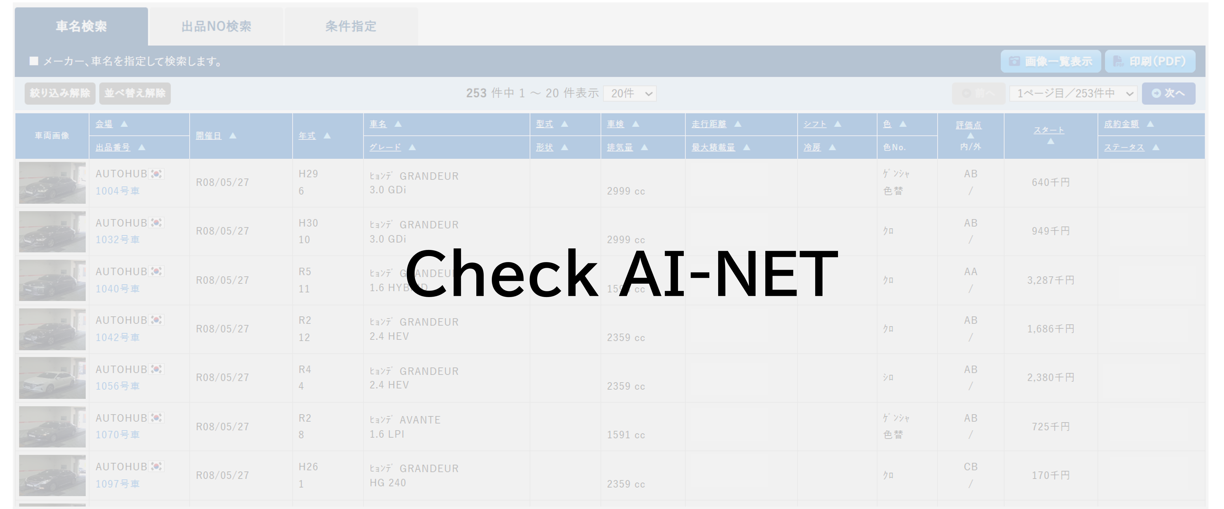 AI-NET - AUTOHUB Listed Vehicles Search/Viewing Screen (Image)